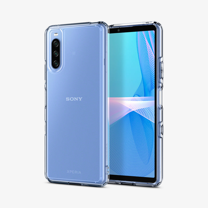 ACS03130 - Sony Xperia 10 III Case Ultra Hybrid in crystal clear showing the back and front
