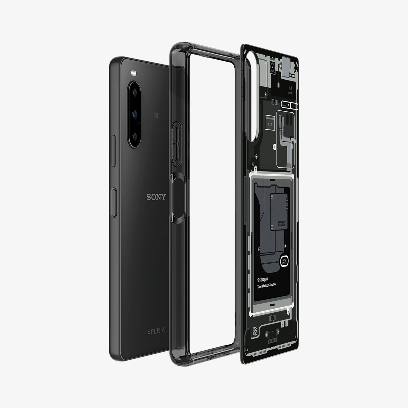 ACS06203 - Sony Xperia 10 V Case Ultra Hybrid Zero One showing the multiple layers of case hovering away from the device