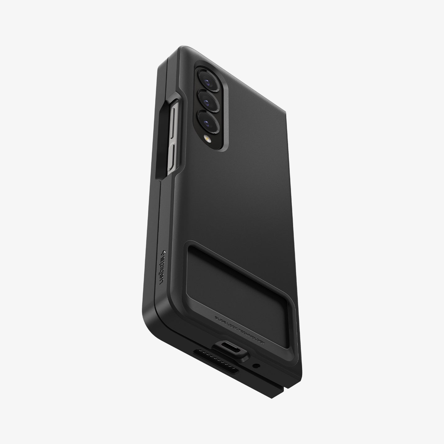 ACS05108 - Galaxy Z Fold 4 Series Slim Armor Slot Case in Black showing the back and partial side of a folded device with card slot