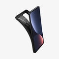 ACS05299 - Xiaomi 12T Pro Rugged Armor Case in Matte Black showing the front of device, partial side with the case partially peeled from behind showing partial inner case
