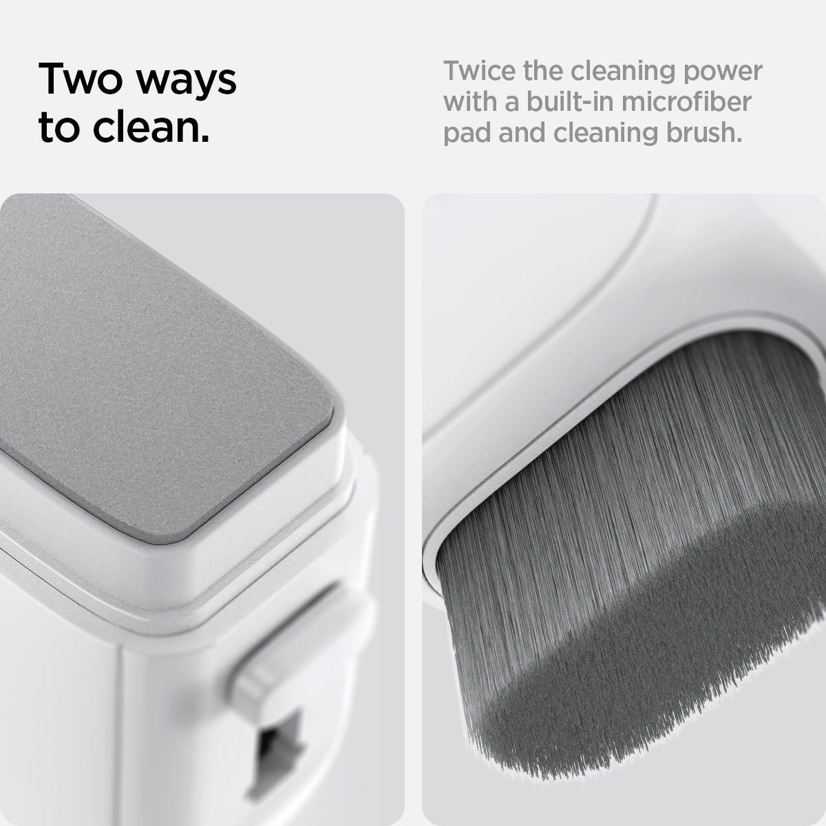 ACP10510 - CC90 Car Screen Cleaner in white showing two ways to clean. twice the cleaning power with a built in micro fiber pad and cleaning brush.