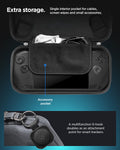 AGP09835 - Klasden Gaming Pouch 7 inch in Charcoal Gray showing extra storage. Single interior pocket for cables, screen wipes and small accessories.