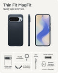 ACS09723 - Pixel 10 Pro XL Thin Fit (MagFit) in Metal Slate showing the quick case overview. Lifted edge protection, MagFit compatible, Aircushion technology, slim design, tactile buttons and wireless charging compatible