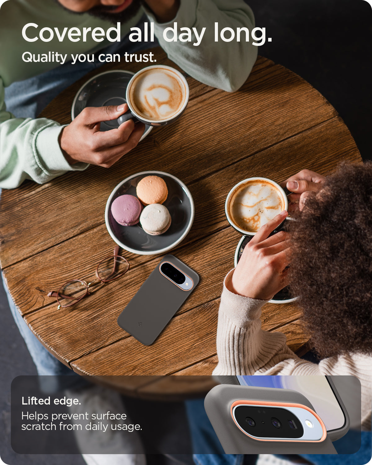 ACS09712 - Pixel 10 Pixel 10 Pro Case Nano Pop (MagFit) in Papaya Gray showing the lifted edge. Helps prevent surface scratch from daily usage. Covered all day long. Quality you can trust.