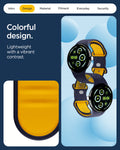 AMP09485 - Pixel Watch 4 (41mm) Nano Pop in Blueberry Navy showing the colorful design. Lightweight with a vibrant contrast.