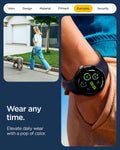 AMP09485 - Pixel Watch 5 (41mm) Nano Pop Blueberry Navy showing wear any time. Elevate daily wear with a pop of color