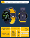 AMP09490 - PWF Series Band Nano Pop in blueberry navy showing the details. Adjustable band, pin and tuck buckle, comfortable silicone band, compatible with 45mm Pixel Watches