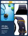AMP09490 - PWF Series Band Nano Pop in blueberry navy showing the all day comfort. Soft silicone stays snug all day