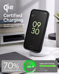 ACS11455 - Pixel 11 Pro XL Nano Pop (Mag Fit) Black Sesame charging on a wireless charger with the Qi2 certified case installed.