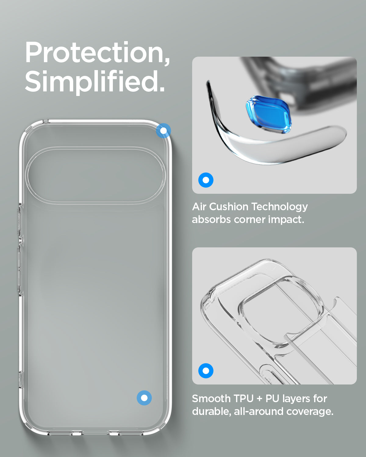 ACS11450 - Pixel 11 Pro XL Ultra Hybrid Crystal Clear Crystal clear case for Pixel 11 Pro XL featuring Air Cushion Technology, reinforced corners, and hybrid TPU and PC construction.