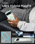 ACS11451 - Pixel 11 Pro XL Ultra Hybrid (Mag Fit) Clear White lifestyle image featuring the Ultra Hybrid MagFit case with DuraClear technology, Air Cushion protection, and a built in MagFit ring.