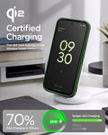 ACS11436 - Pixel 11 Pro  Nano Pop (Mag Fit) Avo Green charging on a wireless charger with the Qi2 certified case installed.
