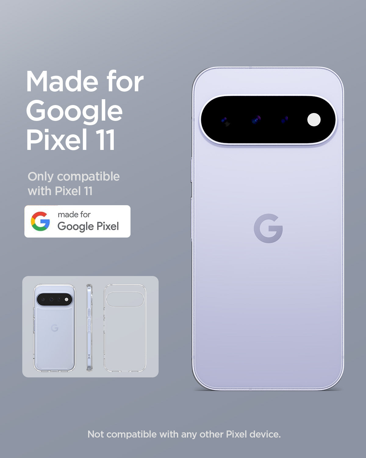 ACS11440 - Pixel 11 Ultra Hybrid Crystal Clear lifestyle image featuring the Ultra Hybrid crystal clear case with a slim design, DuraClear technology, and Air Cushion protection.