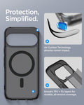 ACS11442 - Pixel 11 Ultra Hybrid (Mag Fit) Frost Black case featuring Air Cushion Technology, reinforced corners, and durable hybrid TPU and PC construction.