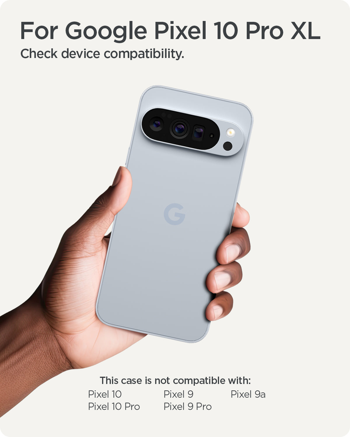 ACS09725 - Pixel 10 Pro XL Case Ultra Hybrid Metal Ring (MagFit) in crystal clear showing the compatibility. Only compatible with the Pixel 10 Pro XL