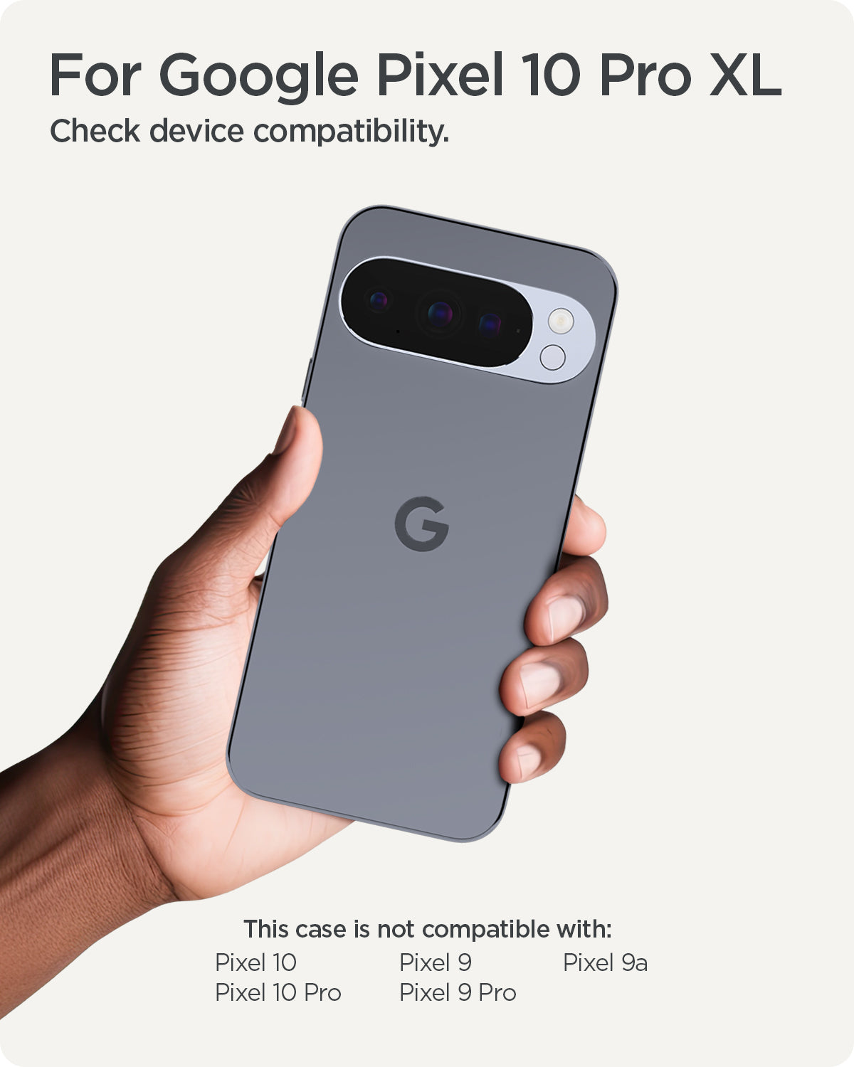 ACS09740 - Pixel 10 Pro XL Case Nano Pop (MagFit) in papaya gray showing the compatibility. Only compatible for the Pixel 10 Pro XL