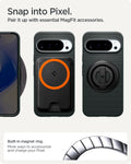 ACS09719 - Pixel 10 Pro XL Case Liquid Air (MagFit) in abyss green showing the built in magnet ring. More ways to accessorize and charge your pixel. Snap into Pixel. Pair it up with essential MagFit accessories.