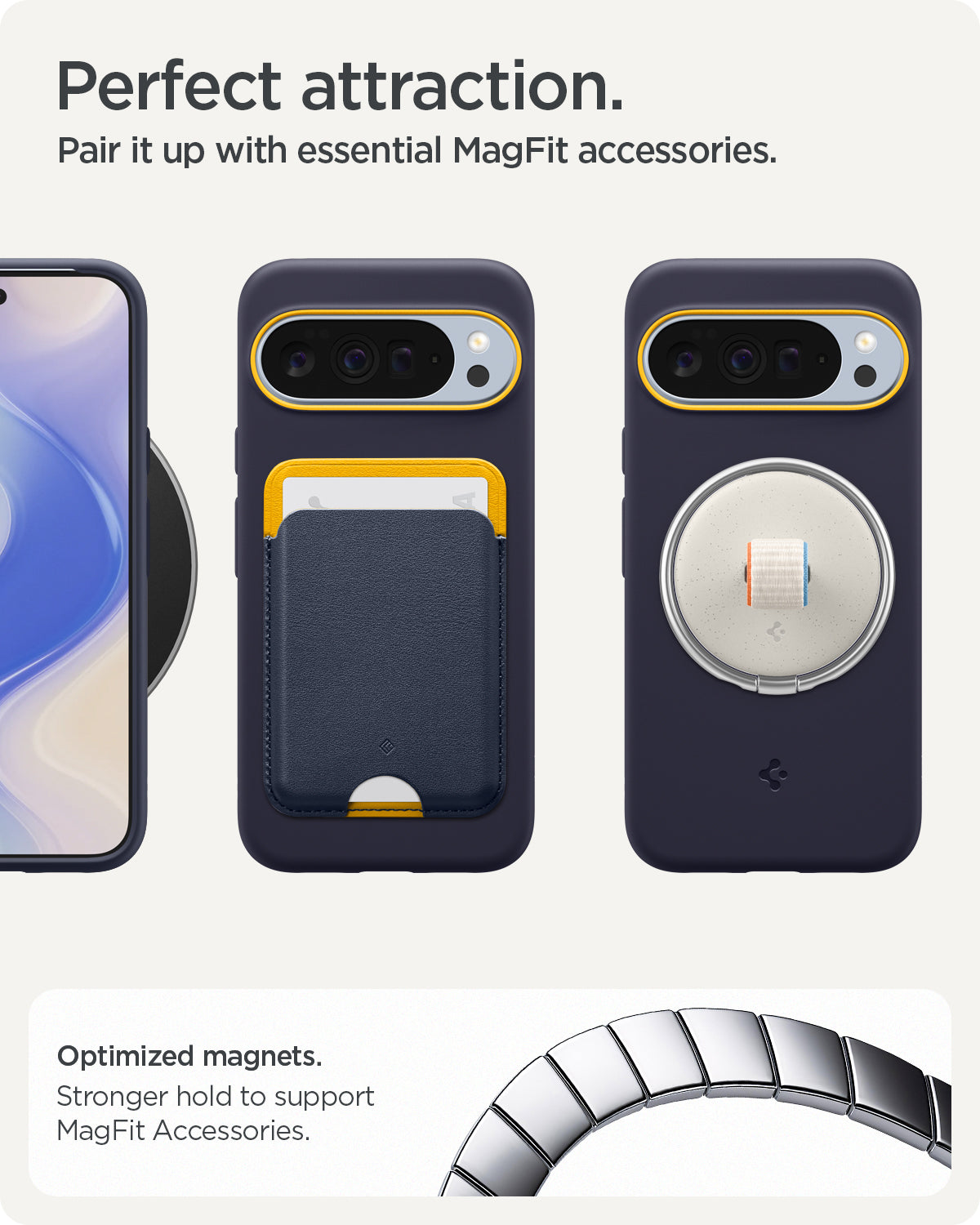 ACS09734 - Pixel 10 Pro XL Case Nano Pop (MagFit) in blueberry navy showing the perfect attraction. Pair it up with essential MagFit accessories. Optimized magnets. Stronger hold to support MagFit accessories.