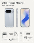 ACS09738 - Pixel 10 Pro XL Case Ultra Hybrid in crystal clear showing the quick case overview. Lifted edge protection, tactile buttons, slim design, air cushion technology
