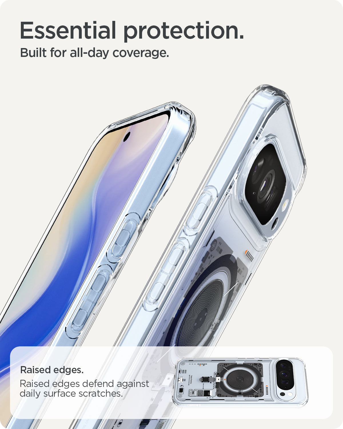 ACS09727 - Pixel 10 Pro XL Case Ultra Hybrid Neo One (MagFit) showing the raised edges that defend against daily surface scratches. Essential protection. Built for all day coverage.