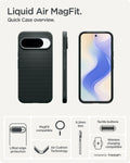 ACS09696 - Pixel 10 Pro Case Liquid Air (MagFit) in abyss green showing the quick case overview. Lifted edge protection, MagFit compatible, Aircushion technology, slim design, tactile buttons and wireless charging compatible