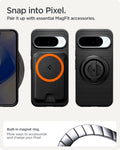 ACS09695 - Pixel 10 Pro Case Liquid Air (MagFit) in matte black showing the built in magnet ring. More ways to accessorize and charge your pixel. Snap into Pixel. Pair it up with essential MagFit accessories.