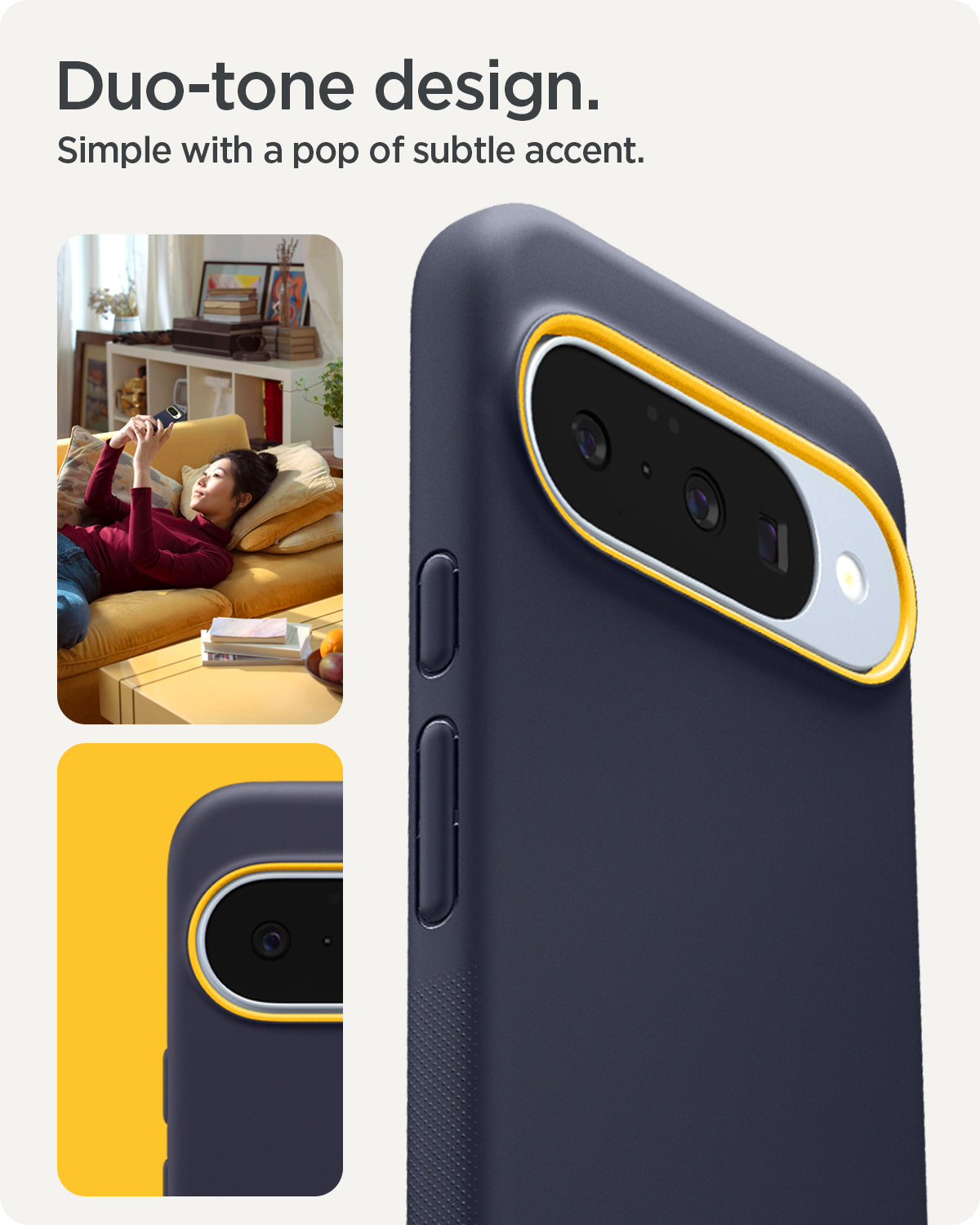 ACS09711 - Pixel 10 Pixel 10 Pro Case Nano Pop (MagFit) in blueberry navy showing the duo-tone design. Simple with a pop of subtle accent.