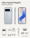 ACS09715 - Pixel 10 / Pixel 10 Pro Case Ultra Hybrid in crystal clear showing the quick case overview. Lifted edge protection, tactile buttons, slim design, air cushion technology