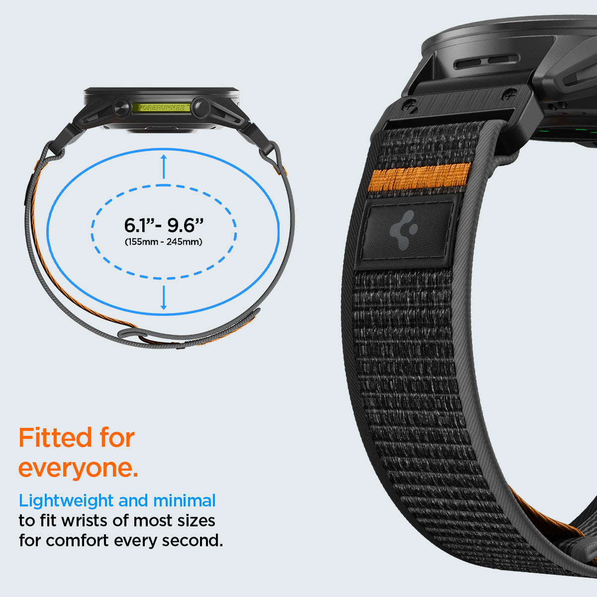 AMP11426 - Gamin 22mm Athlex Air Quick Fit showing adjustable Athlex Air 2 Quick Fit 22mm watch band with lightweight fit for wrist sizes from 155mm to 245mm