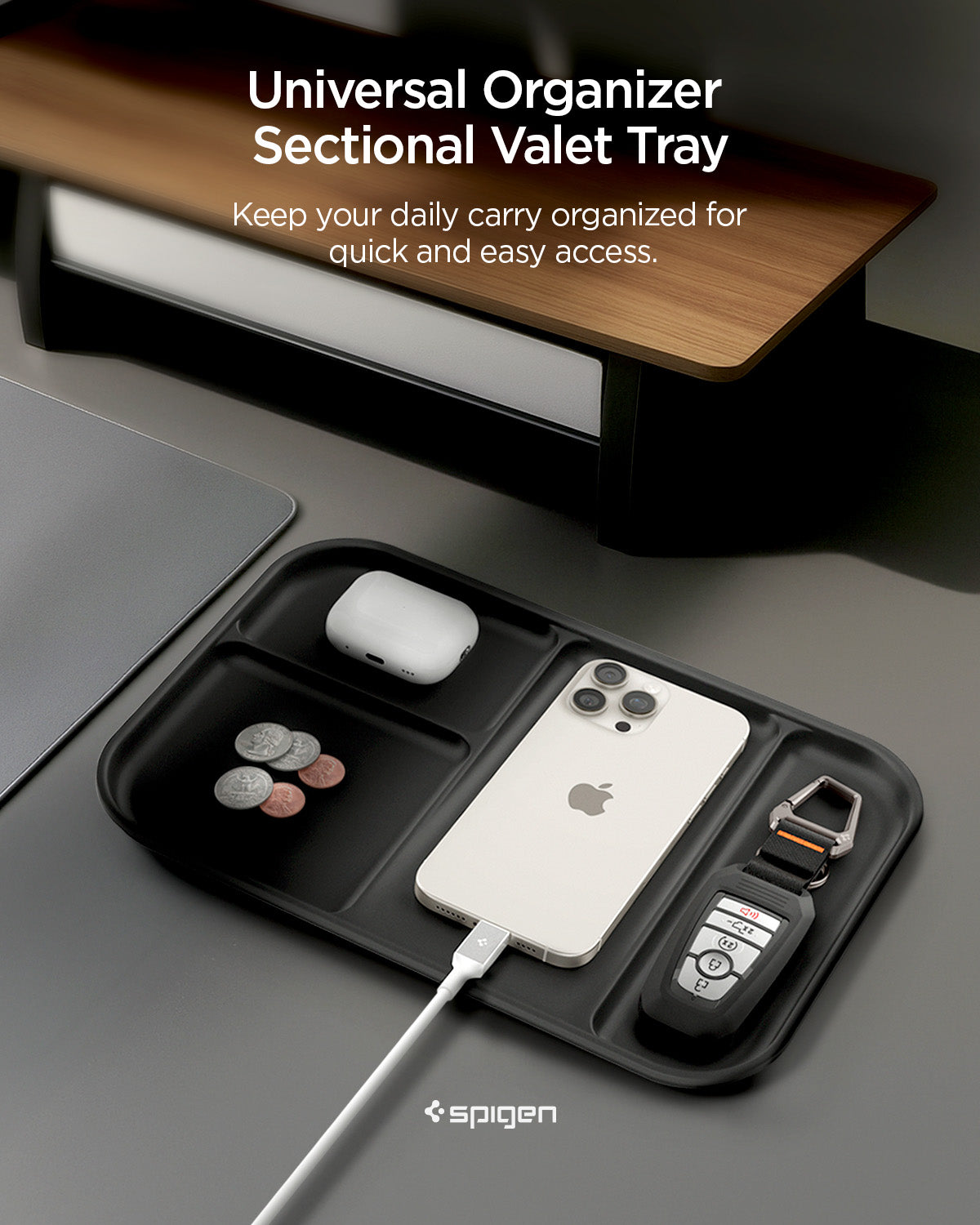 AHP10136 - Sectional Catchall Tray | LD403 showing universal organizer sectional valet tray. keep your daily carry organized for quick and easy access