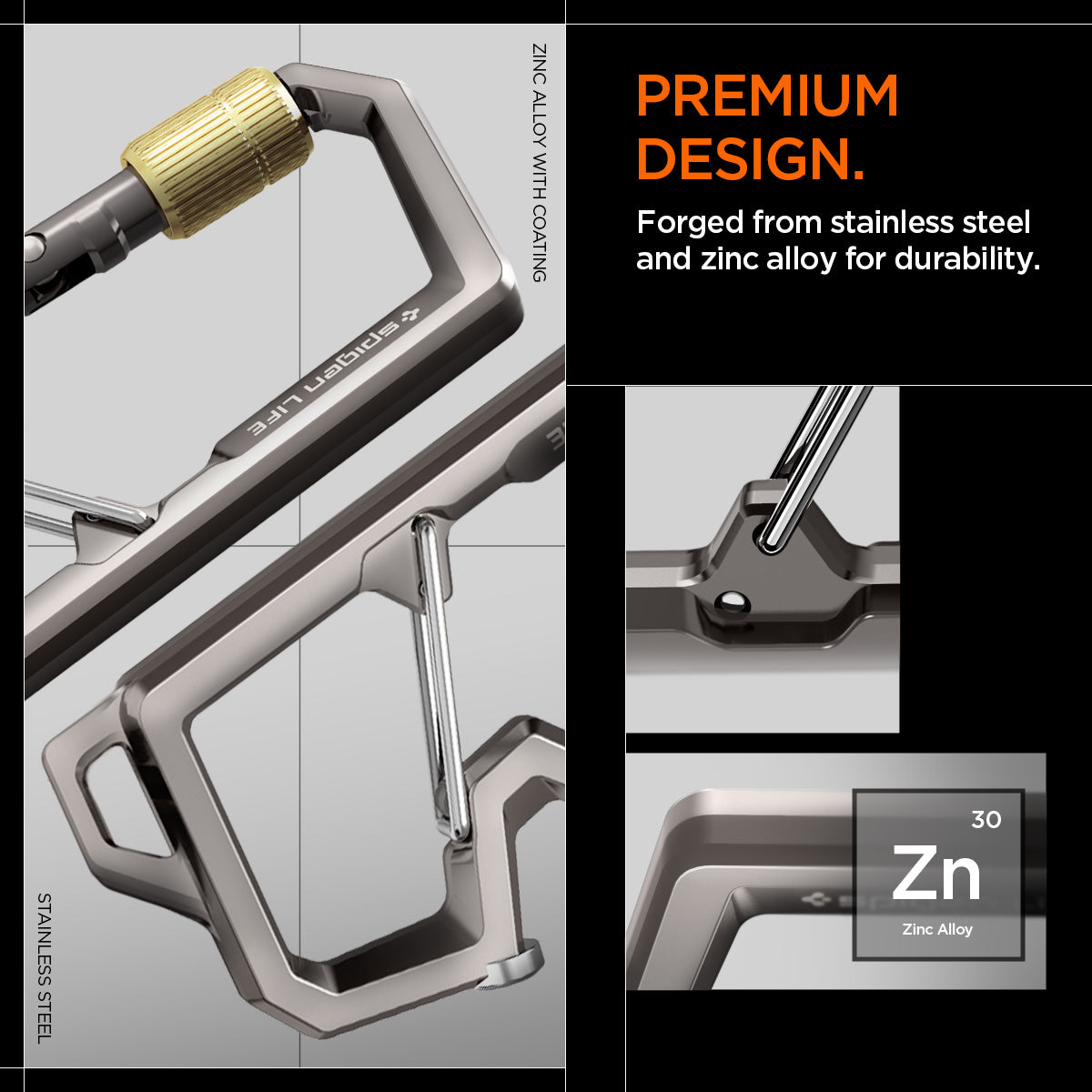 AHP08894 - Carabiner | LF101 in black showing the premium design. Forged from stainless steel and zinc alloy for durability