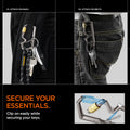AHP08894 - Carabiner | LF101 in black showing how secure your essentials would be. Clip on easily while securing your keys