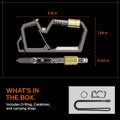 AHP08894 - Carabiner | LF101 in black showing what's in the box. Include O-ring, Carabiner, and carrying strap. 3.19in x 1.54in x 0.40in