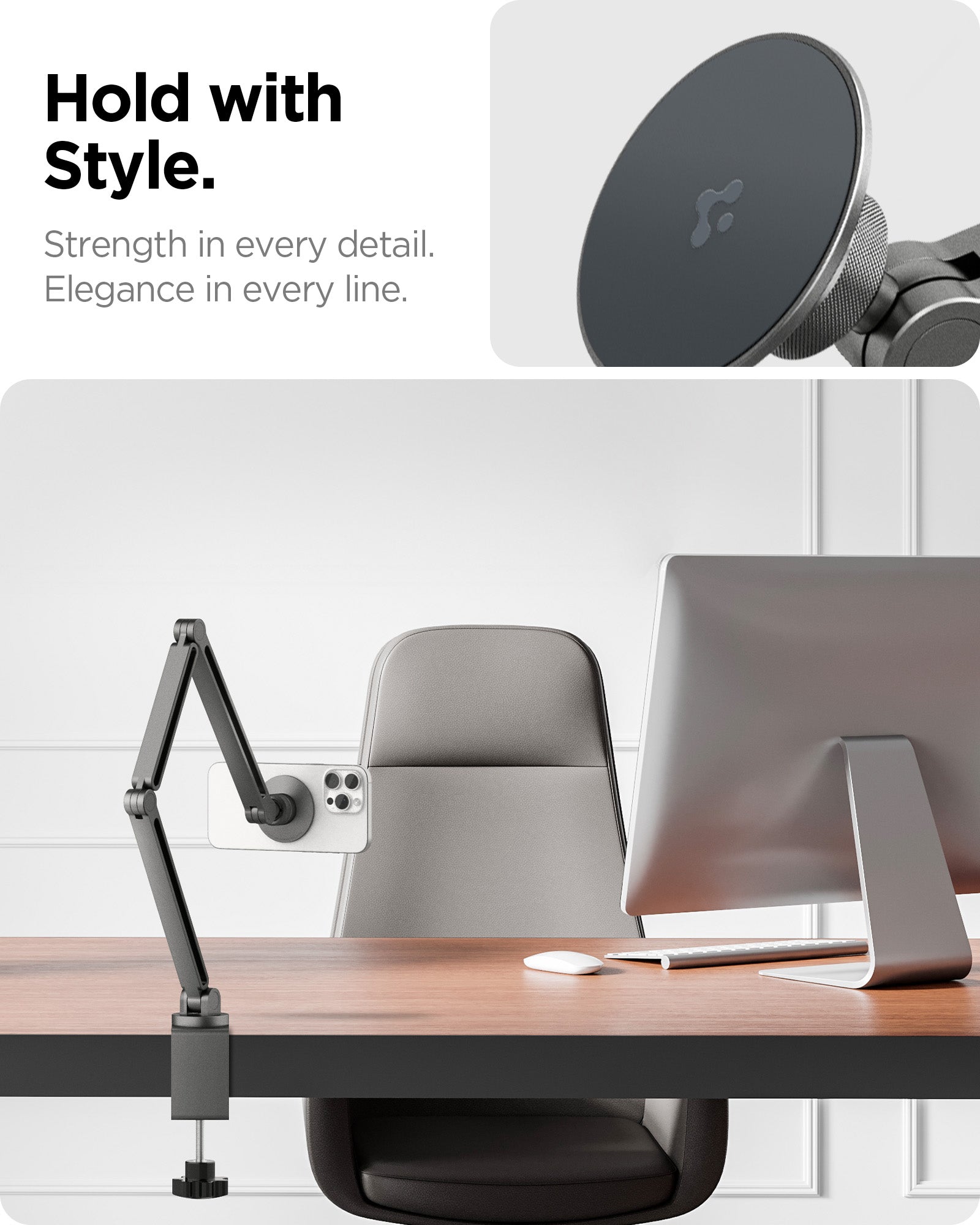 AMP09694 - Phone OneTap Clamp (MagFit) in Space Gray showing  hold with style