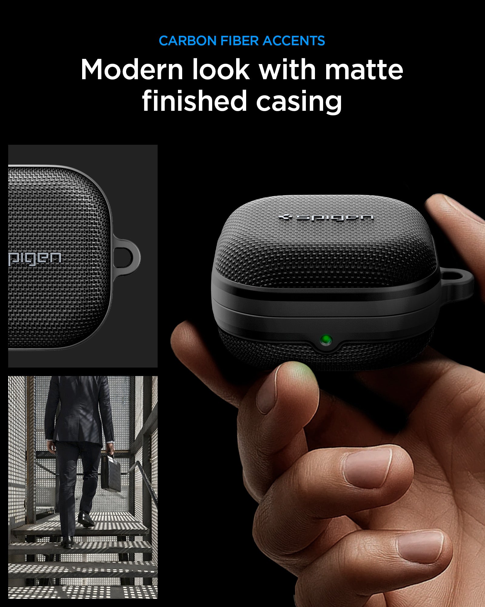 ACS11203 - Galaxy Buds 4 Series - Classic Fit in Black showing carbon fiber accents. modern look with matte finished casing
