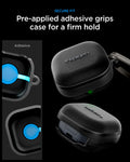 ACS11203 - Galaxy Buds 4 Series - Classic Fit in Black showing secure fit. pre applied adhesive grips case in place