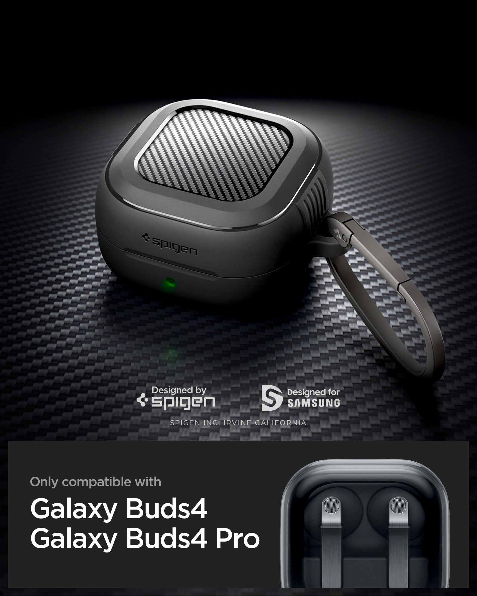 ACS11200 - Galaxy Buds 4 Series Rugged Armor in Matte Black showing only compatible with galaxy buds 4 and pro