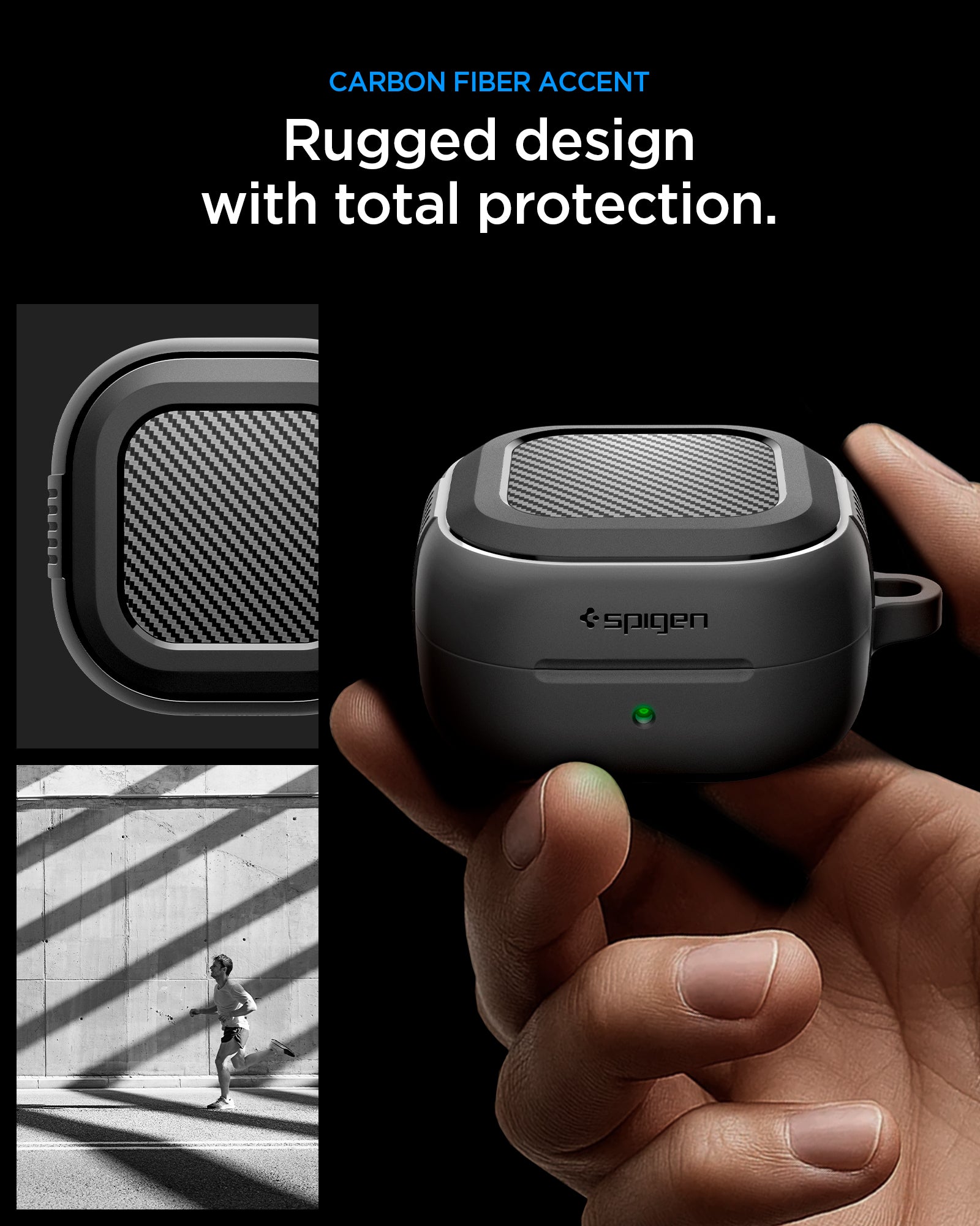ACS11200 - Galaxy Buds 4 Series Rugged Armor in Matte Black showing carbon fiber accent. rugged design with total protection