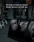 ACS11200 - Galaxy Buds 4 Series Rugged Armor in Matte Black showing carry on. Strong carabiner keeps buds secure on the go