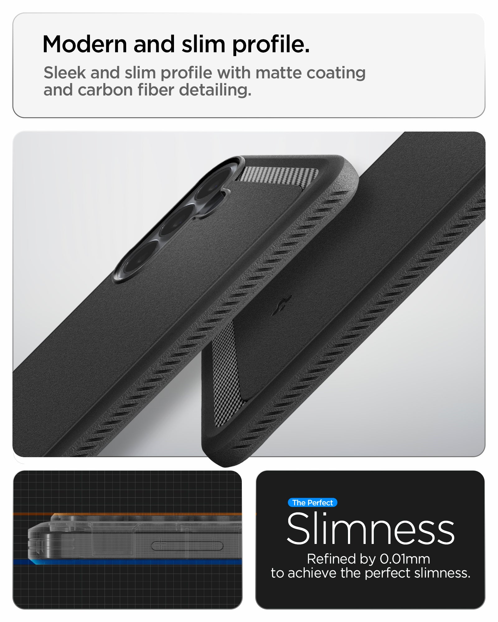 ACS11640 - Galaxy S26 FE Rugged Armor + Glass modern and slim profile with matte coating, carbon fiber detailing, and refined slim construction