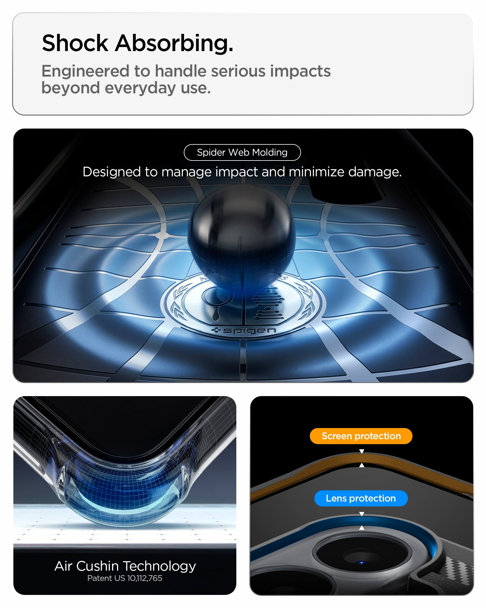 ACS11640 - Galaxy S26 FE Rugged Armor + Glass shock absorbing design with spider web molding, Air Cushion Technology, and raised screen and camera protection