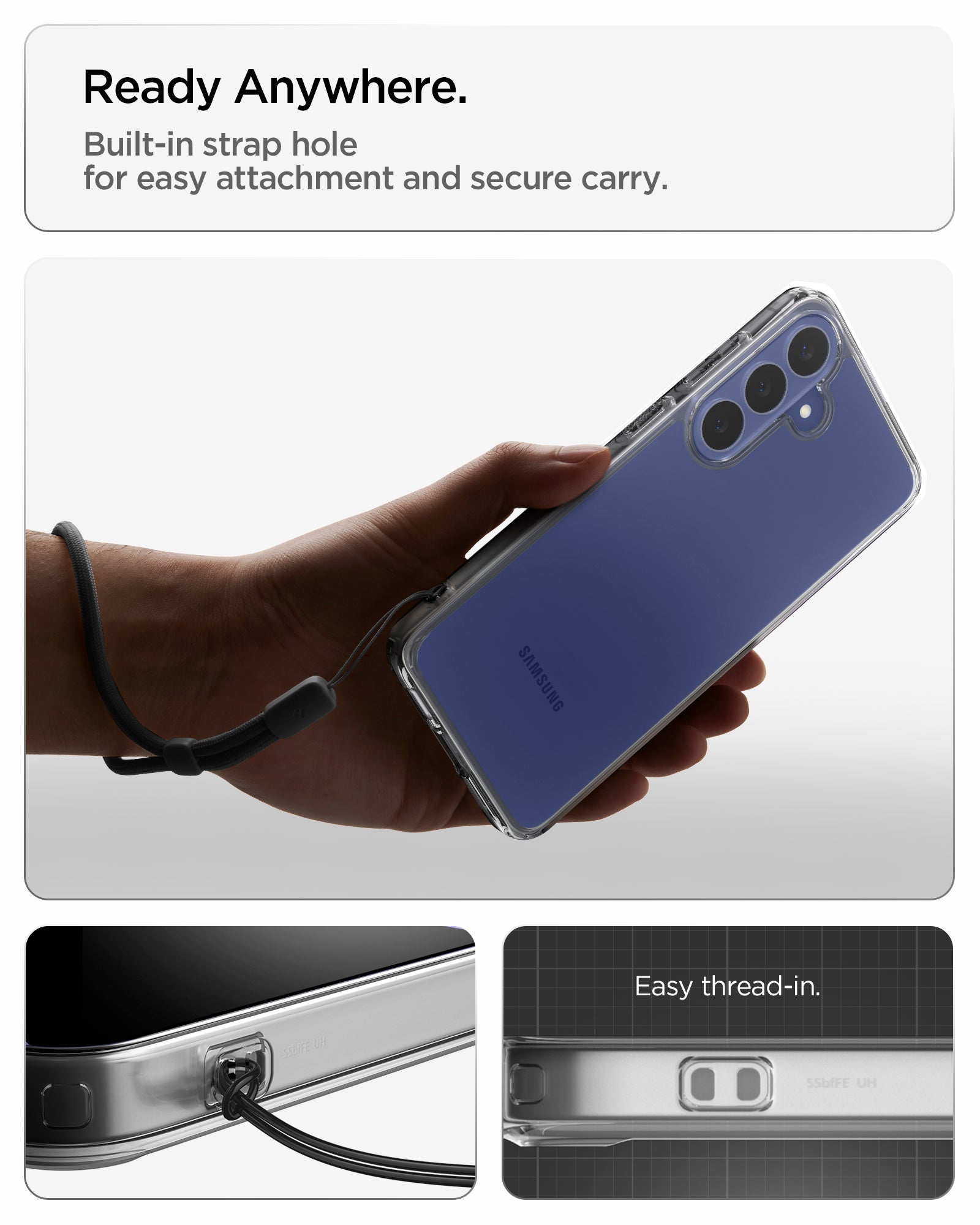 ACS11638 - Galaxy S26 FE Ultra Hybrid built in strap hole with easy thread in design for secure and convenient carrying