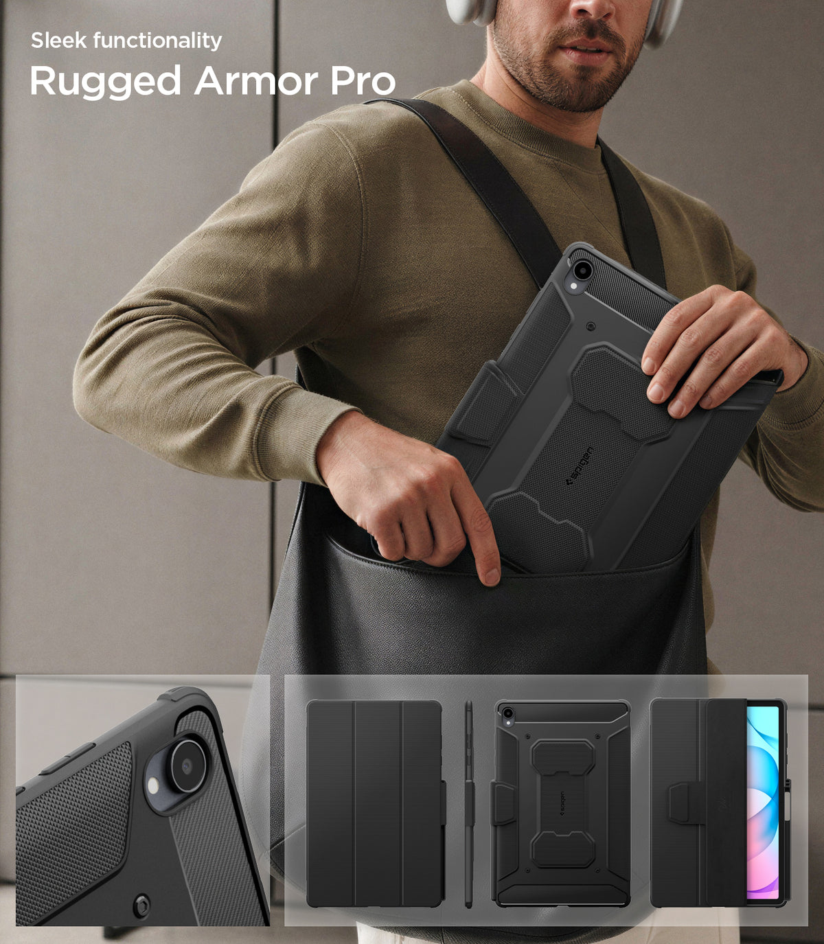 ACS11822 - Galaxy Tab S12+ Rugged Armor Pro showing Rugged Armor Pro tablet case with textured exterior, camera protection, and folio cover design.