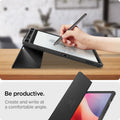 ACS09498 - Galaxy Tab S10 FE Case Ultra Hybrid Pro in Black showing being productive. Create and write at a comfortable angle