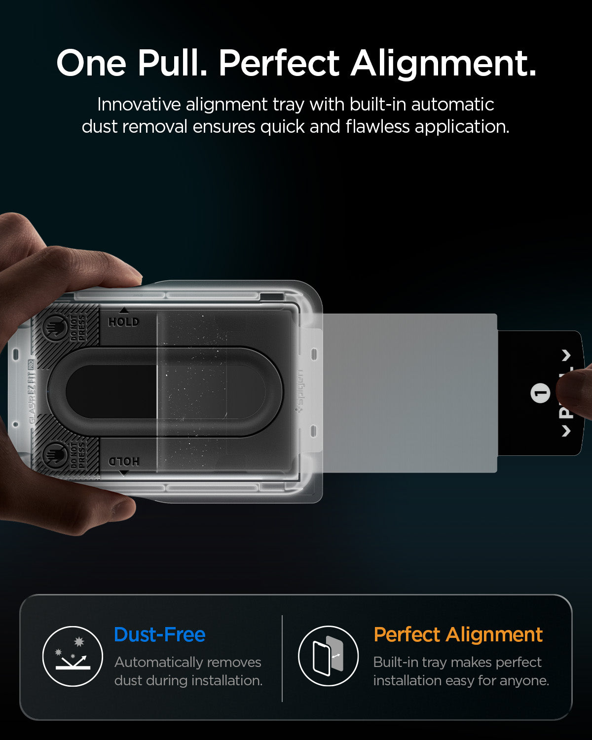 AGL11759 - Galaxy Z Fold 8 GLAS.tR EZ Fit Pro showing an alignment tray with built-in dust removal being pulled away from the glass
