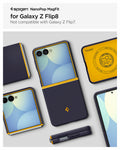 ACS11517 - Galaxy Z Flip 8 Nano Pop (Mag Fit) Blueberry Navy showing the NanoPop MagFit product title graphic for Galaxy Z Flip 8, alongside multiple angled views of the case in folded, unfolded, and back positions, noting it is not compatible with Galaxy Z Flip7.