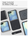 ACS11518 - Galaxy Z Flip 8 Nano Pop (Mag Fit) Black Sesame showing the NanoPop MagFit product title graphic for Galaxy Z Flip8, alongside multiple angled views of the case in folded, unfolded, and back positions