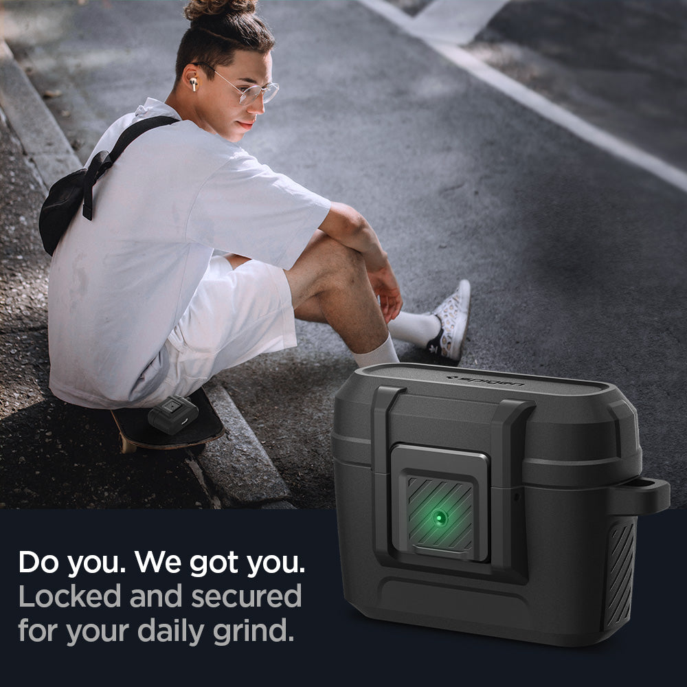 ACS04755 - Apple AirPods Pro Case Lock Fit in matte black showing the locked and secured for your daily grind