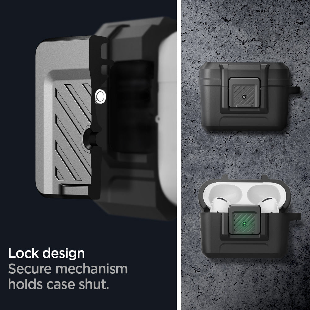 ACS04755 - Apple AirPods Pro Case Lock Fit in matte black showing the lock design. Secure mechanism holds case shut