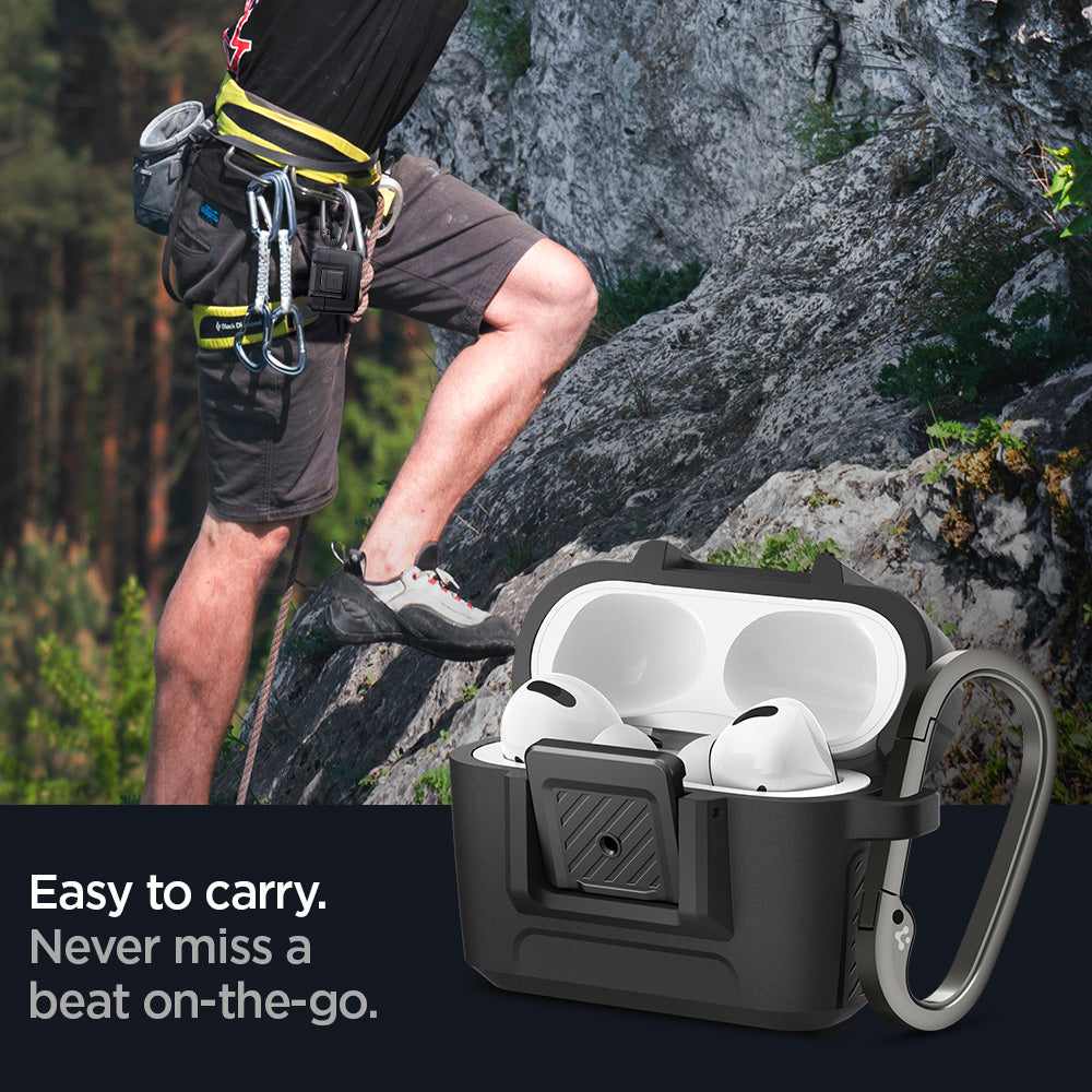 ACS04755 - Apple AirPods Pro Case Lock Fit in matte black showing the easy to carry. Never miss a beat on-the-go
